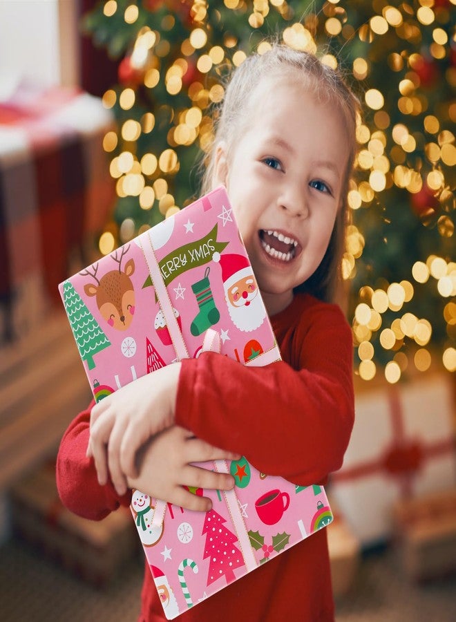 AirCool Baby Pink Merry Christmas Santa Wrapping Paper with Ribbon - 7 Sheets, 28x20 Inches - Perfect for Kids, Girls & Women - Image 5